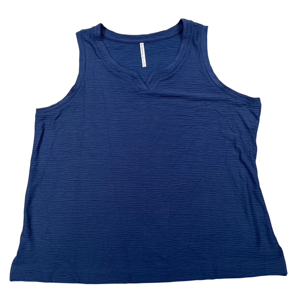 Soma 24/7 Tank Top Womens XL Navy Blue Crinkle Textured Notch V-Neck Sleeveless